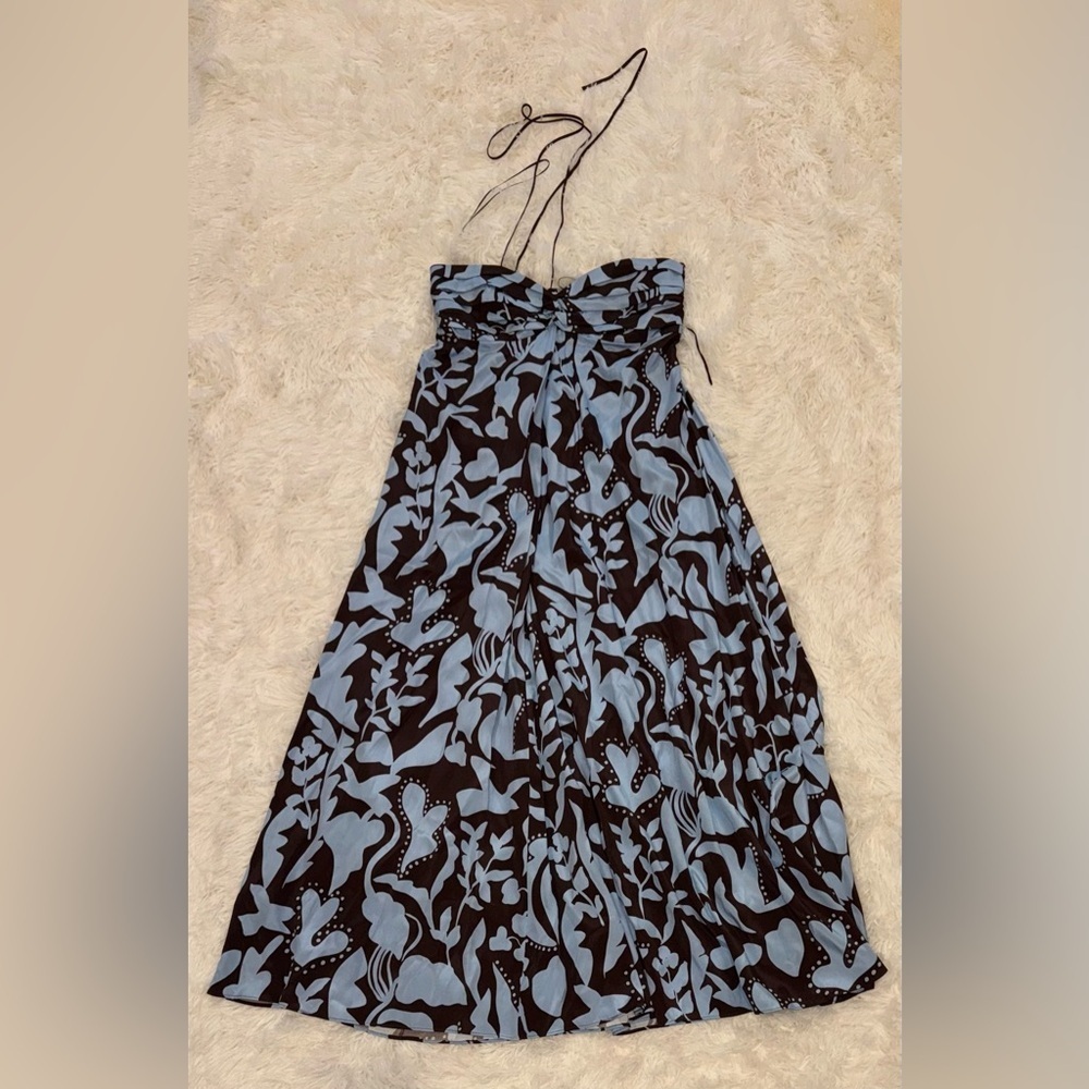 NEW LA LIGNE Floral Halter Neck Silk Midi Summer Dress Size L - Picture 3 of 9